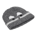 Chunky knit dog-themed beanie in dark grey with white stripes and cartoon animal face - One Size / Dark Grey White Stripe(C)