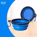Portable blue silicone collapsible pet bowl with metal carabiner for dog travel hiking - Large 1000ml with Carabiner / Blue
