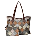 Ensemble de sacs fourre-tout deux pièces en similicuir patchwork marron et gris - Marron Patchwork