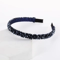 Detail of handcrafted double-row blue crystal beaded headband with satin lining - Four-Row Crystal Navy Blue