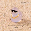 Mini translucent purple duck figurine with sunglasses and gold chain, size 1.6x1.6cm - Purple