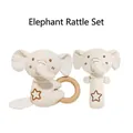 Organic cotton elephant rattle set with natural wood ring and star embroidery - Elephant Style Organic Cotton Rattle Set