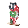 Décoration de Noël JOY en bois avec gnome, motifs à pois rouges et carreaux verts sur socle - Style JOY
