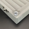 Classic 925 sterling silver oval pink gemstone ring in a grey velvet jewelry box - Size 5 / White Zircon