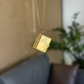 Golden titanium steel book-shaped pendant necklace with heart and keyhole cutout design - 04 Gold Spanish Granddaughter Style