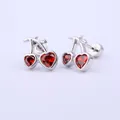 316L surgical steel cherry earrings with red heart shaped crystals and silver stem - 0.8mm Gauge x 6mm Length / Silver Heart Cherry (Style 5)