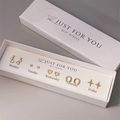 Detailed set of five golden pearl earrings in a white gift box with daily styles - Geometric Horseshoe Star Heart Zirconia Earring Set (A3839-1)