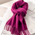 Magenta pure wool scarf for women with fringe tassels on a stylish marble background - Rose Purple