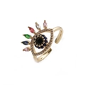Goldener Evil Eye Ring, verstellbar mit bunten Zirkonia Steinen auf weißem Grund - Einstellbar Offen / Böser Blick Stil (CR0313DX)