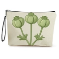Floral makeup bag featuring green poppy pod prints on cream linen fabric with black zipper - 25x17cm / Three Poppy Pods Style (款式2)