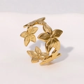 Minimalist gold flower open ring with five-petal design in polished stainless steel - Gold