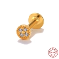 Detail of S925 sterling silver flower cartilage stud with clear crystals and flat back - Single Gold-Four Zircon Star Flower