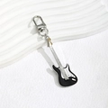 Retro electric guitar keychain with black drip oil finish and silver lobster clasp - Black
