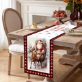 Christmas table runner featuring Santa sled scene and red black plaid patterns - 181x35.5cm / Santa on Sleigh