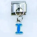 Italian modular charm featuring a royal blue enamel letter I pendant in silver finish - Letter I