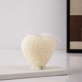 Creamy white heart-shaped rose candle with ribbon bow on a decorative stone base - Style B / Pure White