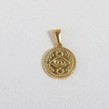 Detailed macro view of a vintage gold 24K plated evil eye pendant with star accents - K06-Round Star Eye / Gold