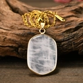 Vintage gold plated stainless steel chain necklace with shield shape pink crystal pendant - Geometric Pendant (N2772) / Rose Quartz