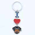 Close-up of metal keychain with blue I, red heart, and Rottweiler dog charms - Rottweiler Head Style (13)