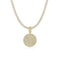 Collana tennis in oro con un ciondolo circolare interamente decorato con zirconi cubici - Medaglia Rotonda 27mm + Collana Tennis 16in*4mm / Oro