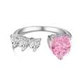 S925 sterling silver open ring featuring pink and white heart-shaped zircon stones - Adjustable Open / Platinum Pink