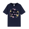 Navy blue Mother's Day t-shirt featuring a colorful floral circle and festive art text - Navy 318