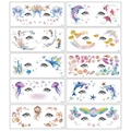 Set of 10 colorful ocean-themed temporary face tattoos with dolphin and shell designs - Glitter HY Series-10 Sheets
