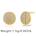Detail view of 18K gold plated brass stud earrings with cubic zirconia and size 1cm label - Round (KE0530)