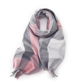 Regenbogen-Karoschal mit Fransen in Grau, Weiß und Rosa aus weichem Kaschmirimitat - 182*68cm / Rosa