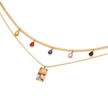 Double-layered gold necklace with five teardrop gems and abstract enamel pendant - Abstract Face Art Double Layer Necklace (1#)
