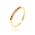 Detail of adjustable gold ring featuring seven round rainbow cubic zirconia stones - Gold-Rainbow Stones