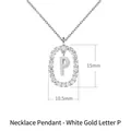 Silver letter P necklace pendant with colorful cubic zirconia in an oval frame - White Gold P