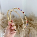 Baroque style gold headband with sparkling colorful rhinestones and crystal beads - Rhinestone Multi-color