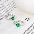 Orecchini a cerchio in argento con pietre di zircone verde a forma di cuore da donna - Argento-Zircone Verde