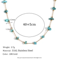 Detalles del collar de oro 18K con turquesa azul y especificaciones de acero 316L - Collar-Dorado-Turquesa