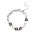 Pulsera ajustable de acero inoxidable con cuentas negras doradas y perlas blancas - Pulsera Negra / 20+5cm