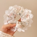 Floral scrunchie with lace trim in cream fabric featuring a delicate vintage petal print - Small Floral Lace 2#
