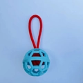 Teal geometric hollow pet ball toy with red elastic cord for interactive play - Blue with Solid Color Single Ear Ball