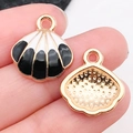 Enamel shell charms in gold and black-white finish for DIY ocean jewelry making - Black Shell 16x17