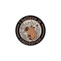 Enamel capybara badge with 'I believe in capybarism' quote on white background - Capybara Standing Floral Background (QHXZ3452)