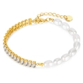 Elegant pearl and rectangular zircon tennis bracelet in gold-plated stainless steel - Gold