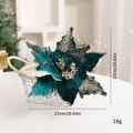 Dark green velvet Poinsettia Christmas flower with silver glitter edges for tree decor - Cyan