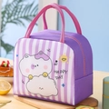 Lila gestreifte Lunchtasche mit Cartoon-Katze und HAPPY DAY-Print mit Doppelgriffen - Lila Katze