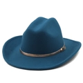 Chapeau de cowboy western en laine sarcelle à large bord avec ceinture en cuir et boucle - M(56-58cm) / Bleu sarcelle
