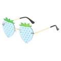 Funny strawberry-shaped sunglasses with light blue lenses and gold metal frame - Light Blue