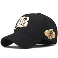 Berretto da baseball nero elastico con lettera B 3D e ricamo di ape dorata - Elastico (57-58cm) / Nero