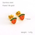 Orecchini a fragola in acciaio inossidabile placcato oro 18K con zirconi rossi e verdi - Acciaio Inossidabile Placcato Oro 18K / Forma di fragola