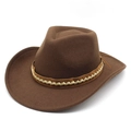 Classic brown wool felt western cowboy hat with a stylish woven leather band - M(56-58cm) / Brown