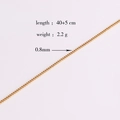 Detailed specs of 0.8mm gold box chain necklace measuring 40+5 cm and weighing 2.2g - Style 2 (0.8mm Box Chain)