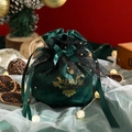 Sacchetto regalo di Natale in velluto verde scuro con coulisse e stampa dorata - Taglia Grande【12*15cm】 / Verde Scuro-Campanello con Rete Logo Renna